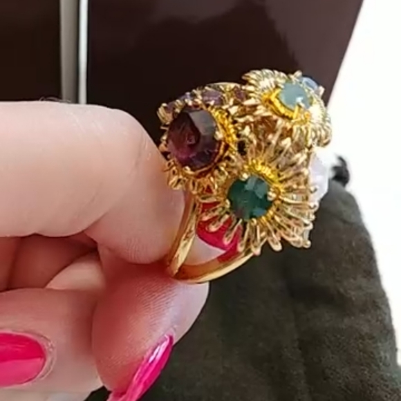 NWOT Coach Multi Stone Floral Cluster Cocktail Ring - Picture 12 of 16